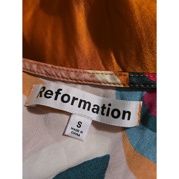 Reformation Marguerite 100% Silk Midi Electra Orange Floral Dress Size Small - Picture 11 of 12